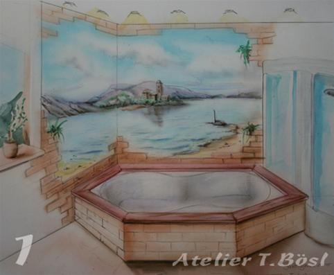 Airbrush Wandmalerei im Bad im Kurs